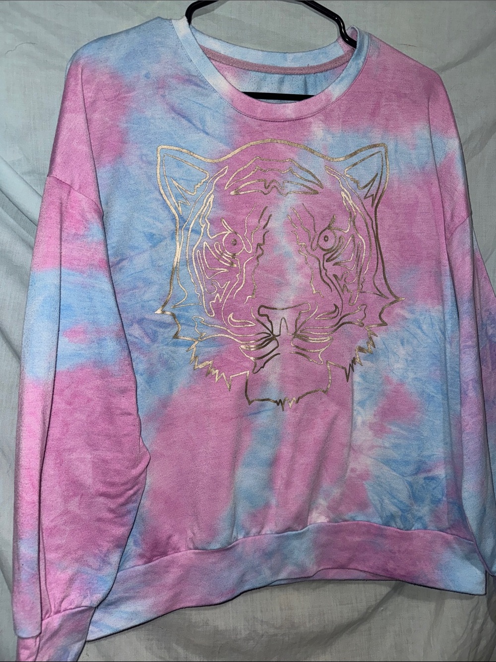 Tie-Dye Pastel Tiger Graphic Sweatshirt - Pink & Blue
